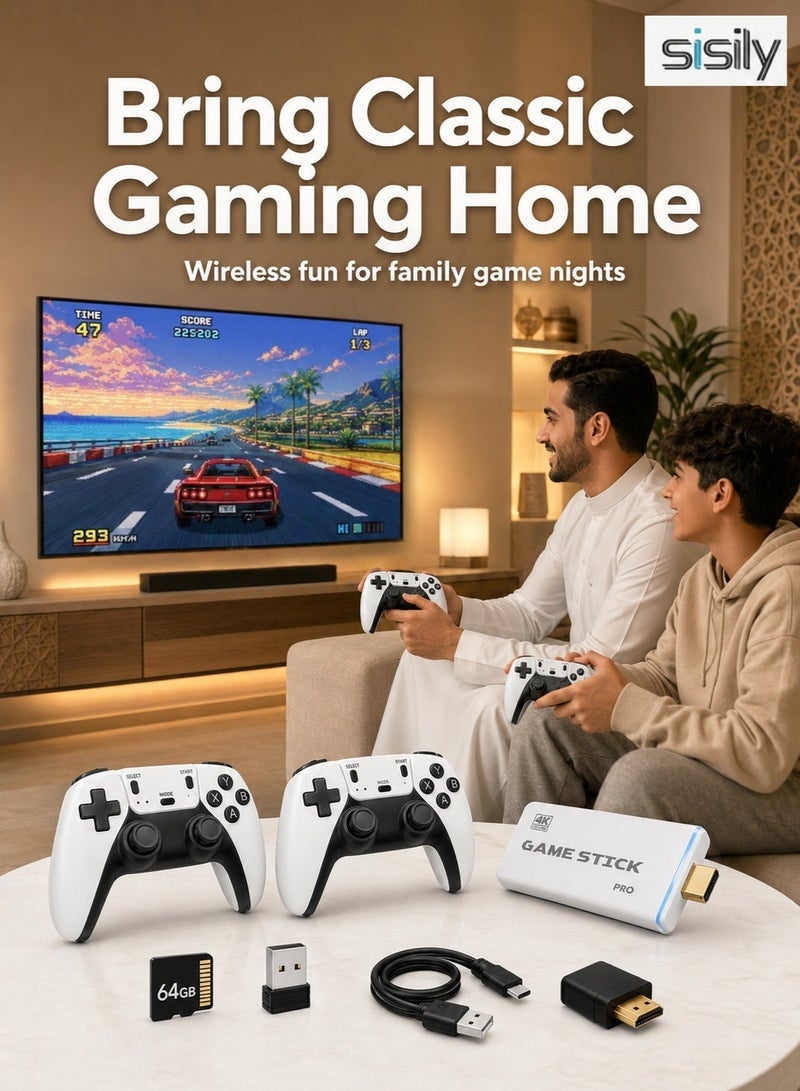 Sisily M15PLUS Wireless Game Stick 20000+ Classic Games Retro Game Console with 20+ Emulators, 2 Wireless Controllers, 4K HDMI Plug and Play, 64GB Card for TV Family Gaming - Image 3