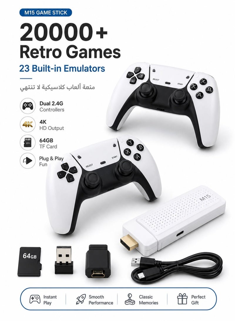 Sisily M15PLUS Wireless Game Stick 20000+ Classic Games Retro Game Console with 20+ Emulators, 2 Wireless Controllers, 4K HDMI Plug and Play, 64GB Card for TV Family Gaming - Image 5