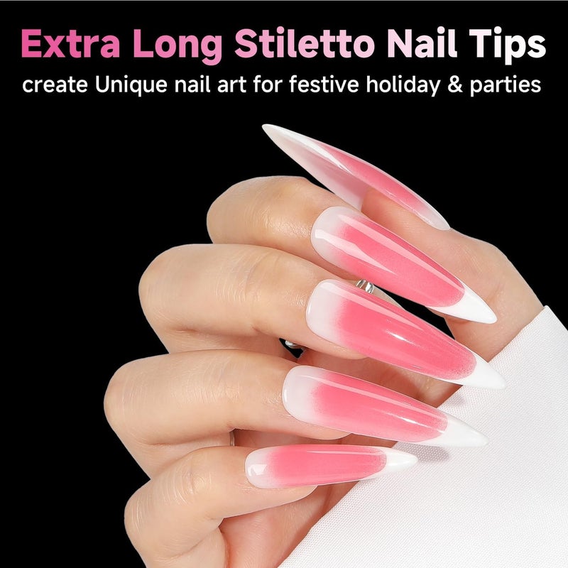 UNA GELLA Halloween XXL Stiletto Nail Tips, 312pcs Pre-Shape Extra Long Stiletto Nails Tips Pre Etched Full Cover No Need File Clear Fake Nails for Party DIY Art Salon 12 Sizes - Image 3