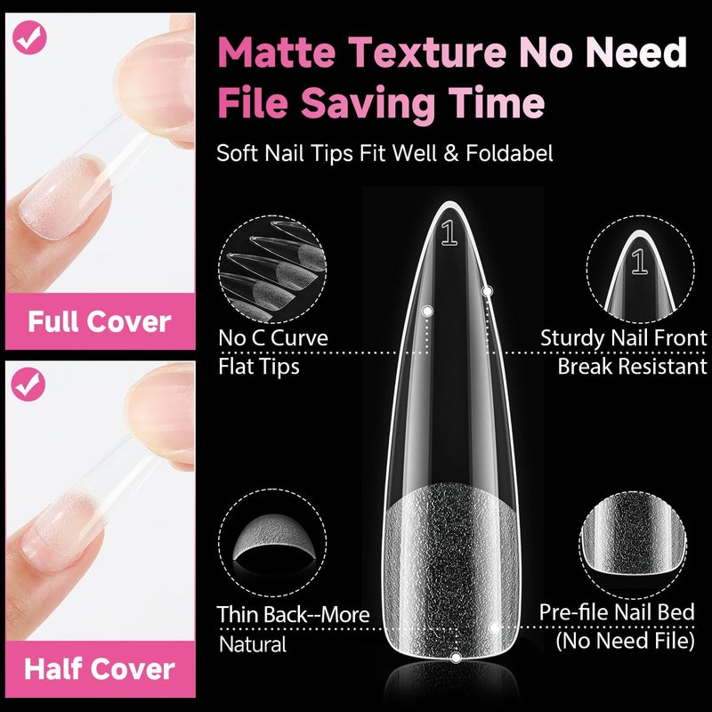 UNA GELLA Halloween XXL Stiletto Nail Tips, 312pcs Pre-Shape Extra Long Stiletto Nails Tips Pre Etched Full Cover No Need File Clear Fake Nails for Party DIY Art Salon 12 Sizes - Image 5