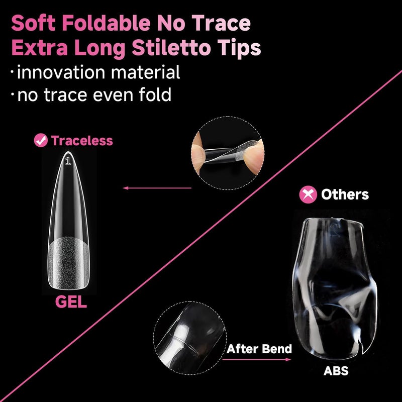 UNA GELLA Halloween XXL Stiletto Nail Tips, 312pcs Pre-Shape Extra Long Stiletto Nails Tips Pre Etched Full Cover No Need File Clear Fake Nails for Party DIY Art Salon 12 Sizes - Image 4