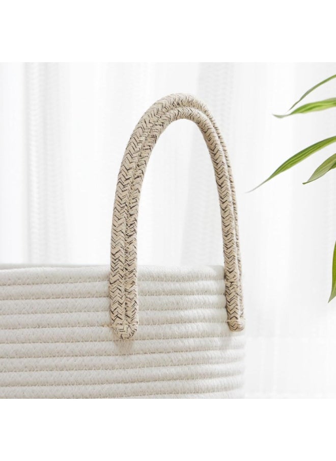 TYCOM Laundry Hamper Cotton Rope Basket Woven Laundry Basket for Blankets Storage Hamper with Handle Comforter Cushions Storage Bins Thread Blanket Towels Home Storage White Light Grey Tall  - Image 5