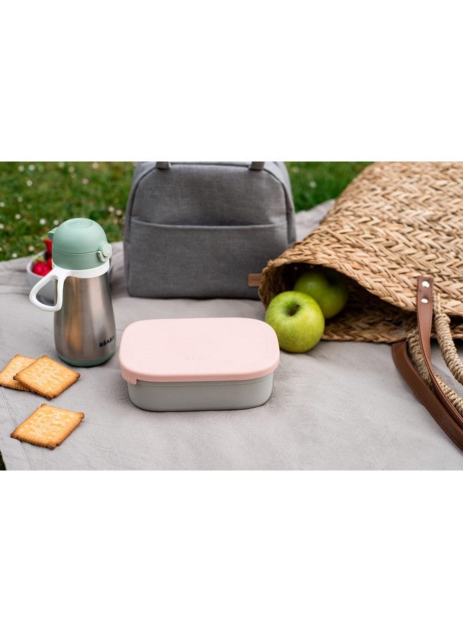 بيابا صندوق غداء من الفولاذ المقاوم للصدأ من بيبا، صندوق غداء للأطفال مع غطاء من السيليكون، حاويات طعام على شكل بينتو، مقسمات سيليكون قابلة للإزالة تقسم من 1 إلى 3 أقسام، لون وردي - Image 4