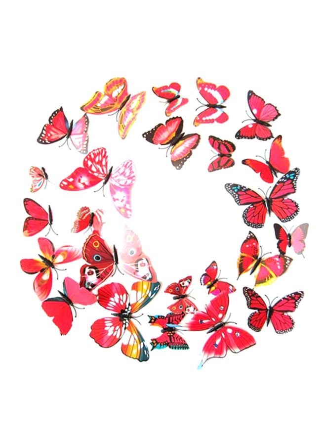OUTAD 12-Piece 3D Magnet Butterfly Wall Sticker Set Red/Yellow/Pink 120x60mm - Image 1