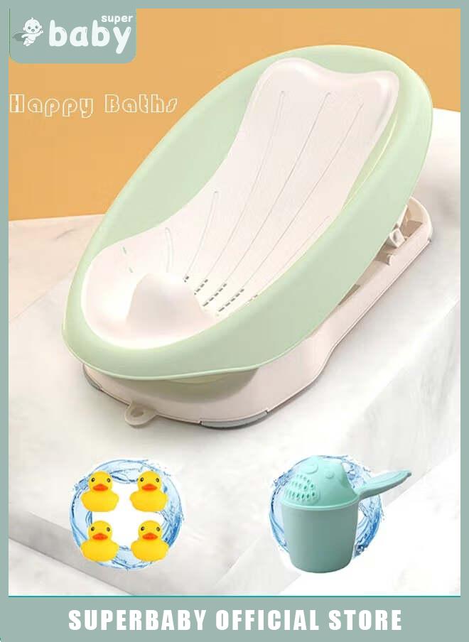 سوبر بيبي كرسي استحمام للأطفال قابل للطي من ببيو مع حمام للأطفال وغسل الشعر وكوب الشامبو وكرسي استحمام للرضع لحديثي الولادة إلى الأطفال الصغار داعم للاستحمام للاستخدام في المغسلة أو حوض الاستحمام يتضمن 3 أوضاع - Image 1