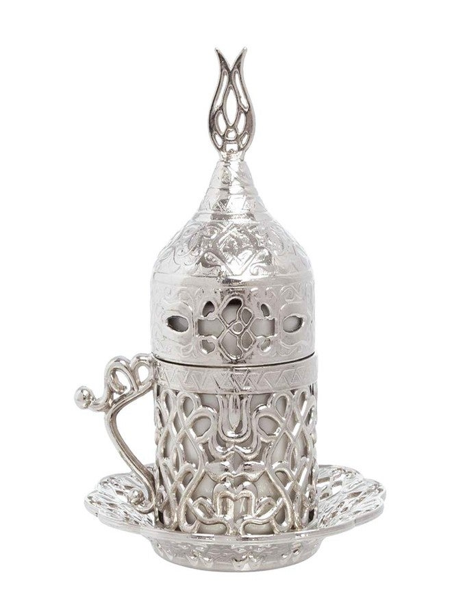 Alisveristime Turkish Coffee Set for Two - Authentic Ottoman Style Cups, Saucers, and Serving Tray with Lale Motifs (Acur) (Silver) - Image 5