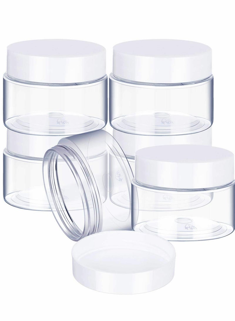 KASTWAVE 6 عبوات 2 أونصة من الجرار البلاستيكية الدائرية الشفافة المقاومة للتسرب مع أغطية بيضاء للسفر التخزين لمستحضرات التجميل، ظلال العين، الأظافر، المسحوق، الطلاء، المجوهرات (2 أونصة) - Image 1