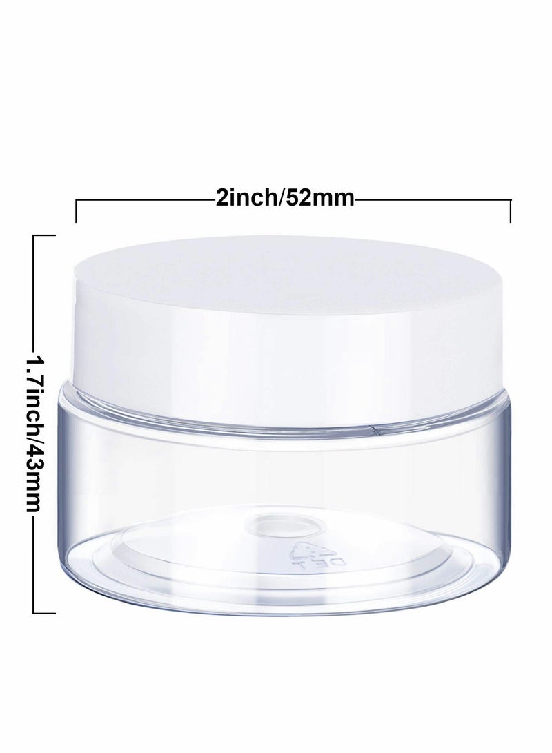 KASTWAVE 6 عبوات 2 أونصة من الجرار البلاستيكية الدائرية الشفافة المقاومة للتسرب مع أغطية بيضاء للسفر التخزين لمستحضرات التجميل، ظلال العين، الأظافر، المسحوق، الطلاء، المجوهرات (2 أونصة) - Image 2