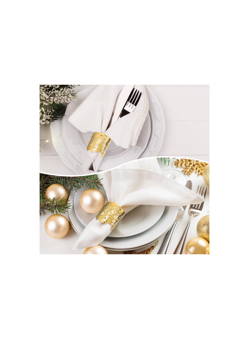 SOLARAE Rose Flower Paper Napkin Rings Gold Disposable Paper Napkin Holder Laser Cut Hollow Napkin Bands Leaf Vine Serviette Rings for Festivals Wedding Party Dinner Events Table Decoration 50 Pcs - Image 2