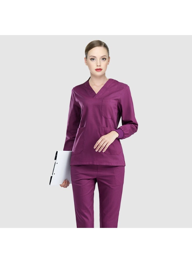 NIBEMINENT Long Sleeve Pure Cotton Lab Coat Scrub Uniform Dental Office Beauty Workwear Set for Men And Women - Image 1