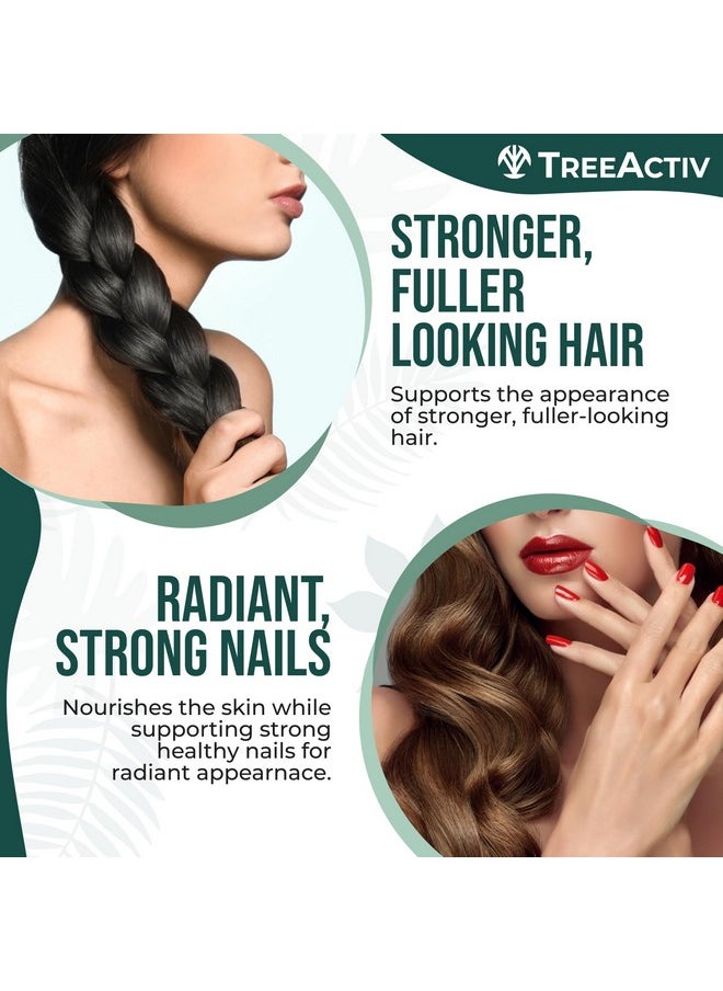 TreeActiv Biotin Bliss Skin Hair Nails Vitamins + Saw Palmetto Supplement Volumizer & Thickening Formula for Men Women Folate MSM B Complex for Hair Growth & Strength 60 Capsules 30-Day Supply  - Image 4