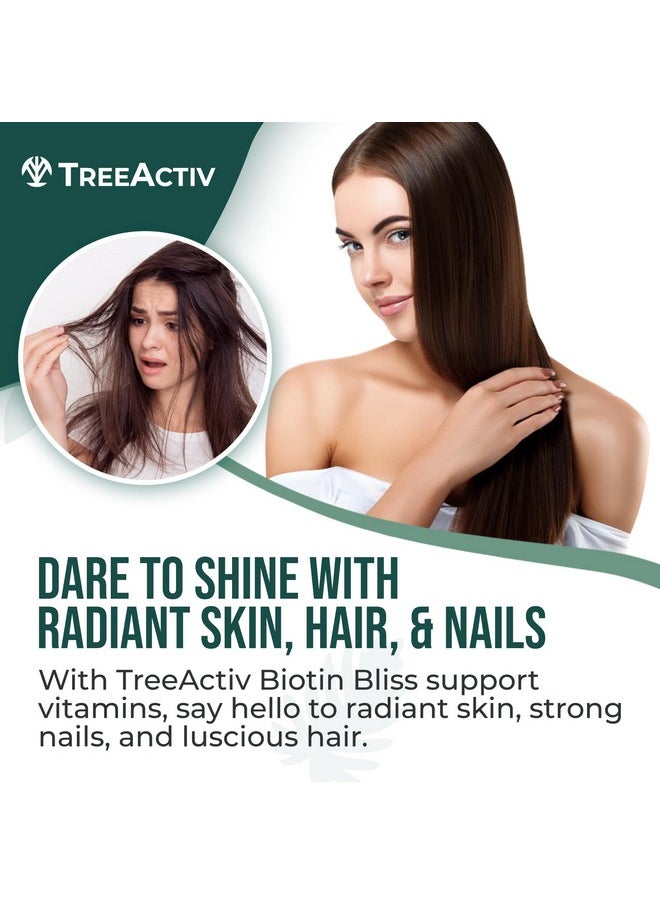 TreeActiv Biotin Bliss Skin Hair Nails Vitamins + Saw Palmetto Supplement Volumizer & Thickening Formula for Men Women Folate MSM B Complex for Hair Growth & Strength 60 Capsules 30-Day Supply  - Image 2