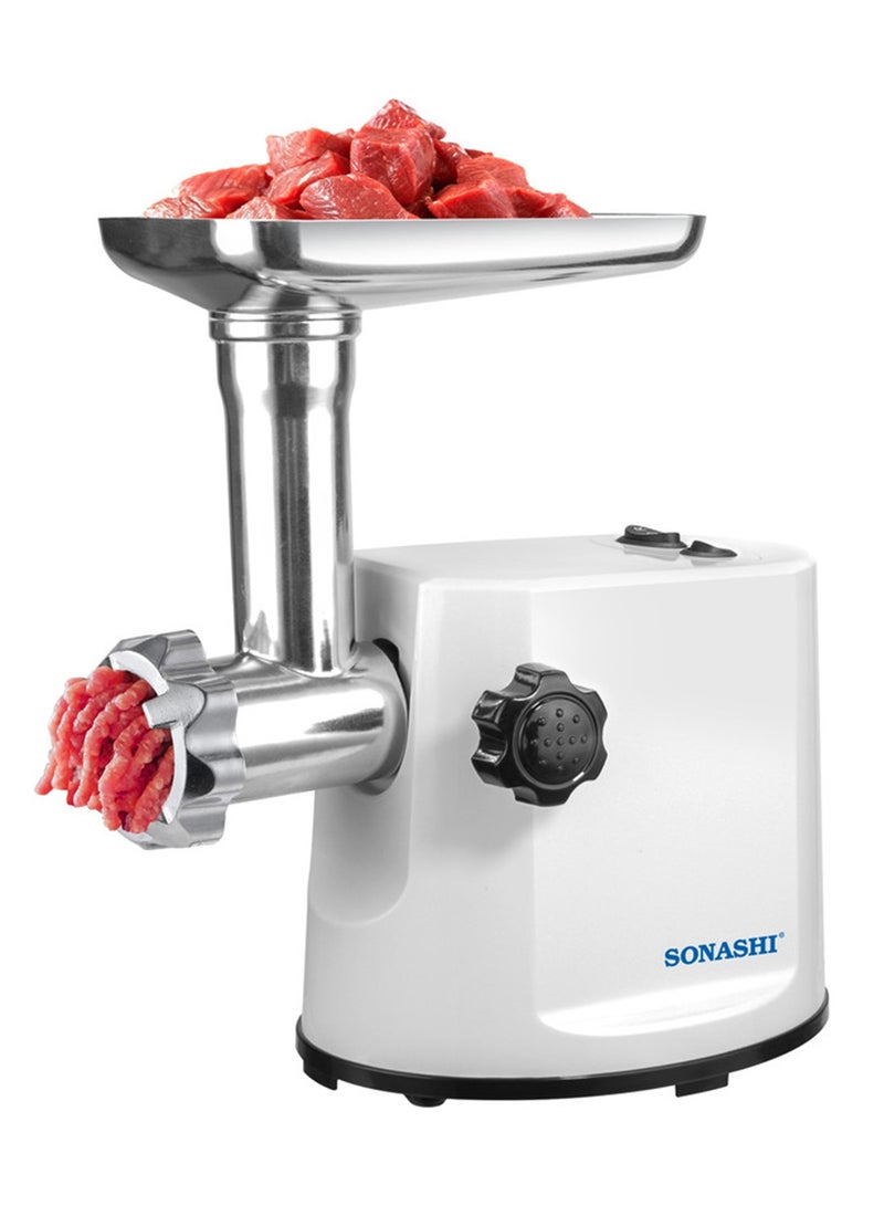 SONASHI Meat Grinder - Electric Meat Grinder with 2 Cutting Plates, Reverse Function, Stainless Steel Blade | Comes with Large Capacity Metal Hopper 300 W SMG-022N White - Image 1