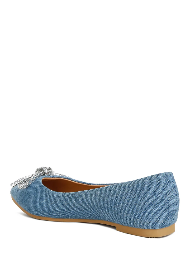 London Rag Embellished Bow Detail Ballet Flats in Light Blue