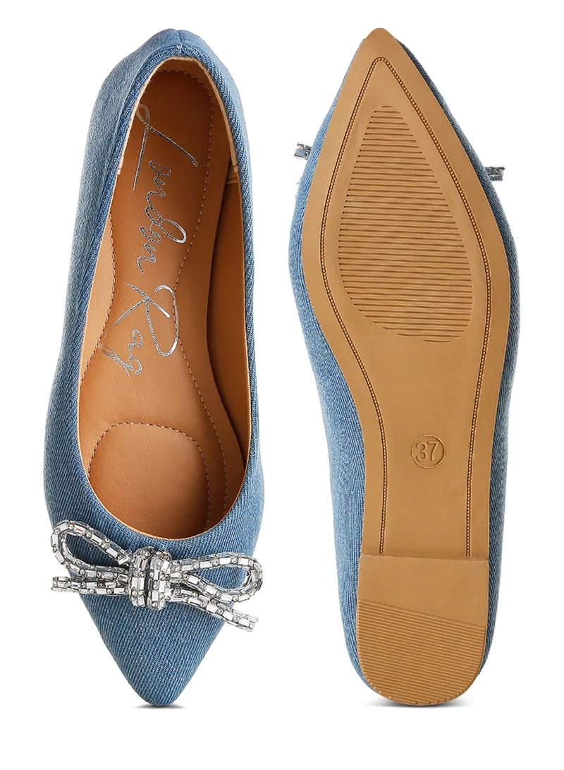 London Rag Embellished Bow Detail Ballet Flats in Light Blue