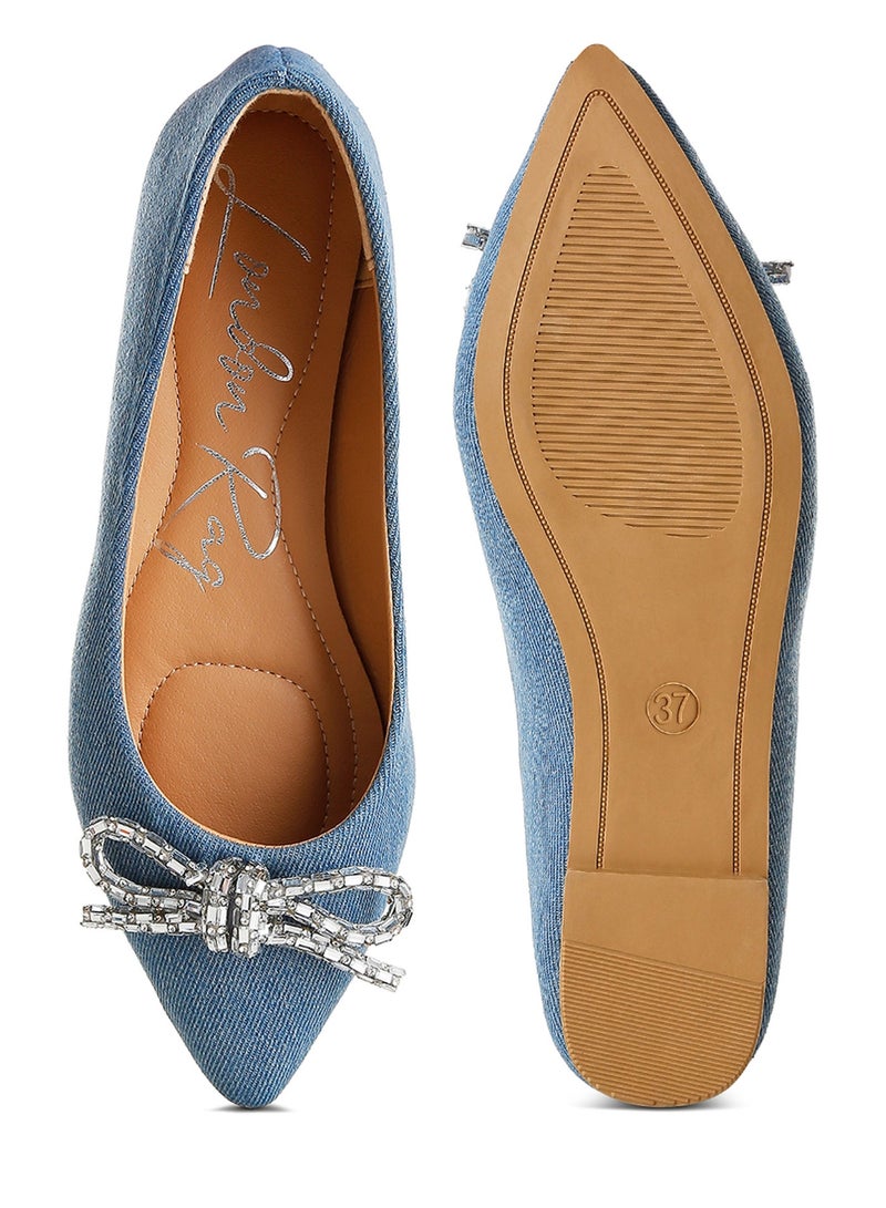 London Rag Embellished Bow Detail Ballet Flats in Light Blue - Image 5