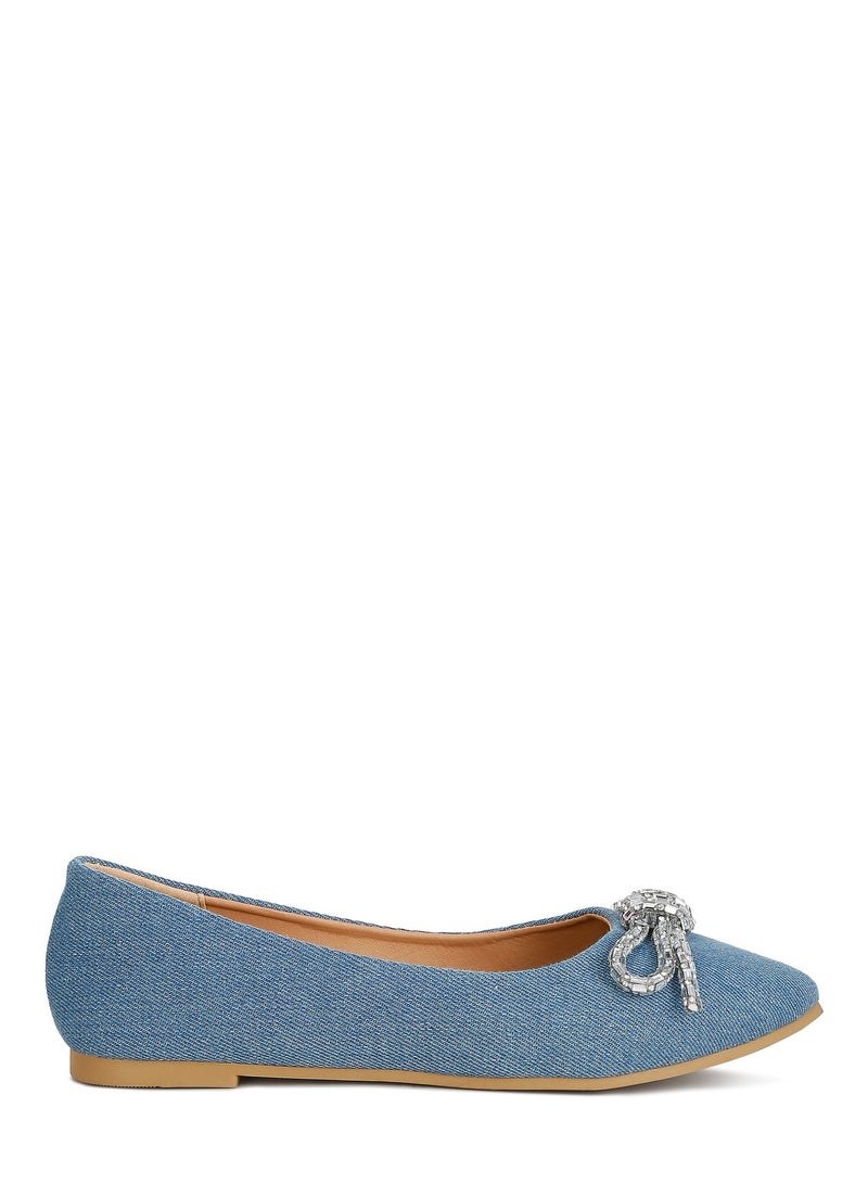 London Rag Embellished Bow Detail Ballet Flats in Light Blue - Image 1