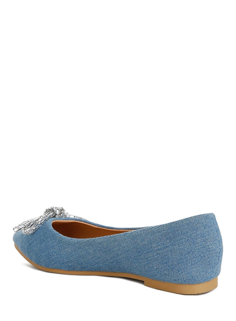 London Rag Embellished Bow Detail Ballet Flats in Light Blue - Image 4