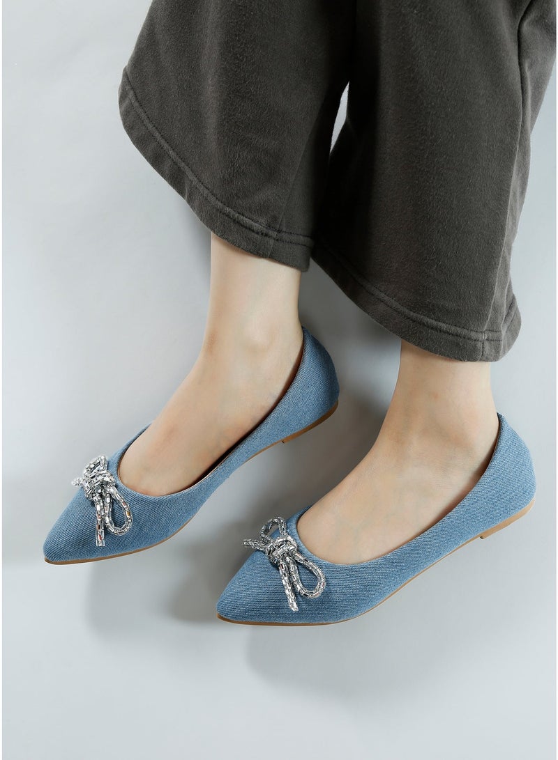 London Rag Embellished Bow Detail Ballet Flats in Light Blue - Image 2