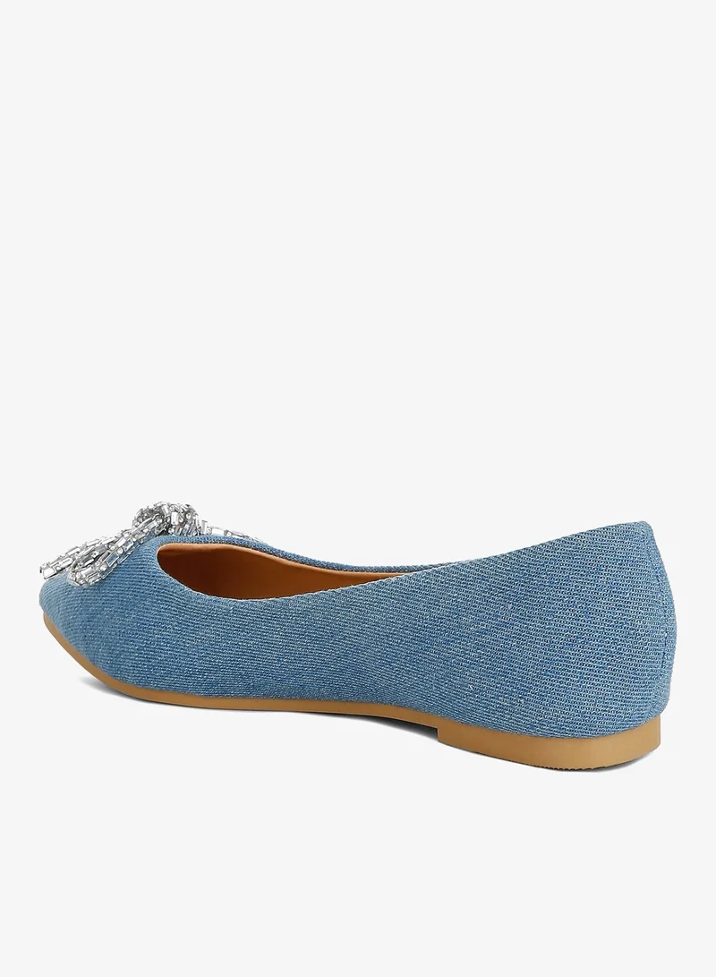 London Rag Light Blue Embellished Bow Detail Ballet Flats in Light Blue for Women | Best Price UAE