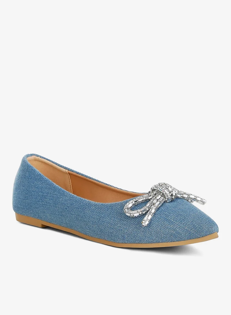London Rag Light Blue Embellished Bow Detail Ballet Flats in Light Blue for Women | Best Price UAE