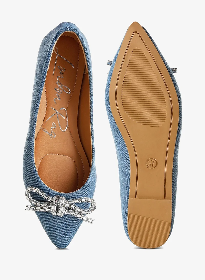 London Rag Light Blue Embellished Bow Detail Ballet Flats in Light Blue for Women | Best Price UAE