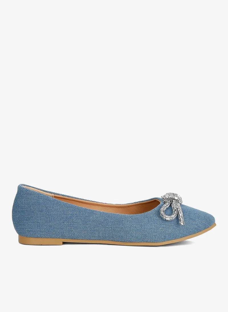 Embellished Bow Detail Ballet Flats in Light Blue