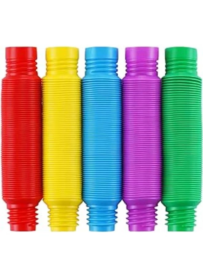 Pack of 6 Colorful Stretchy Tubes - Sensory Fidget Toys for Kids and Adults - Rainbow Pop Tubes
