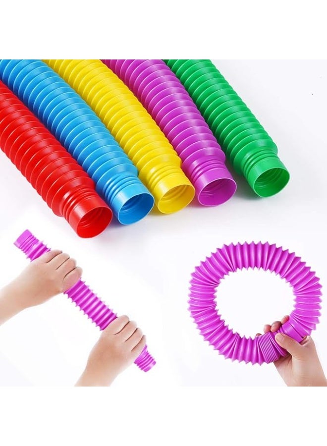 Pack of 6 Colorful Stretchy Tubes - Sensory Fidget Toys for Kids and Adults - Rainbow Pop Tubes - Image 3
