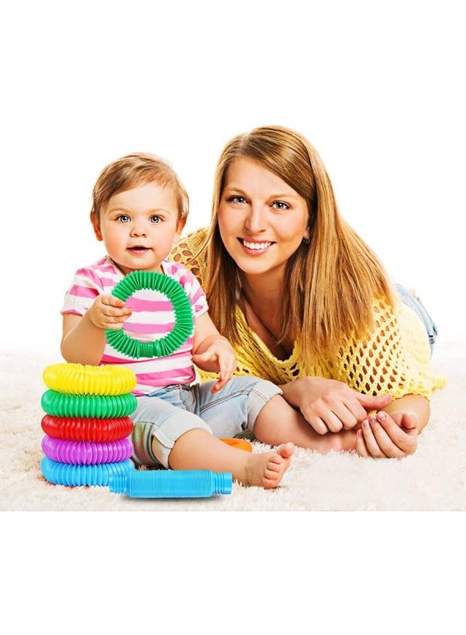 Pack of 6 Colorful Stretchy Tubes - Sensory Fidget Toys for Kids and Adults - Rainbow Pop Tubes - Image 4