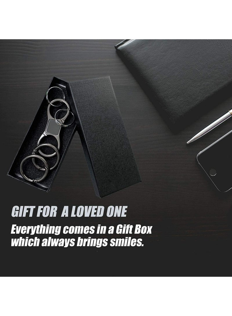 Key-Chain with Quick-Release Spring Clip Keyrings - Heavy Duty Car Keychain for Men or Women for Most Car Keys Embedded in PU Leather, 2.8 * 1.1 Inch Black - Image 4