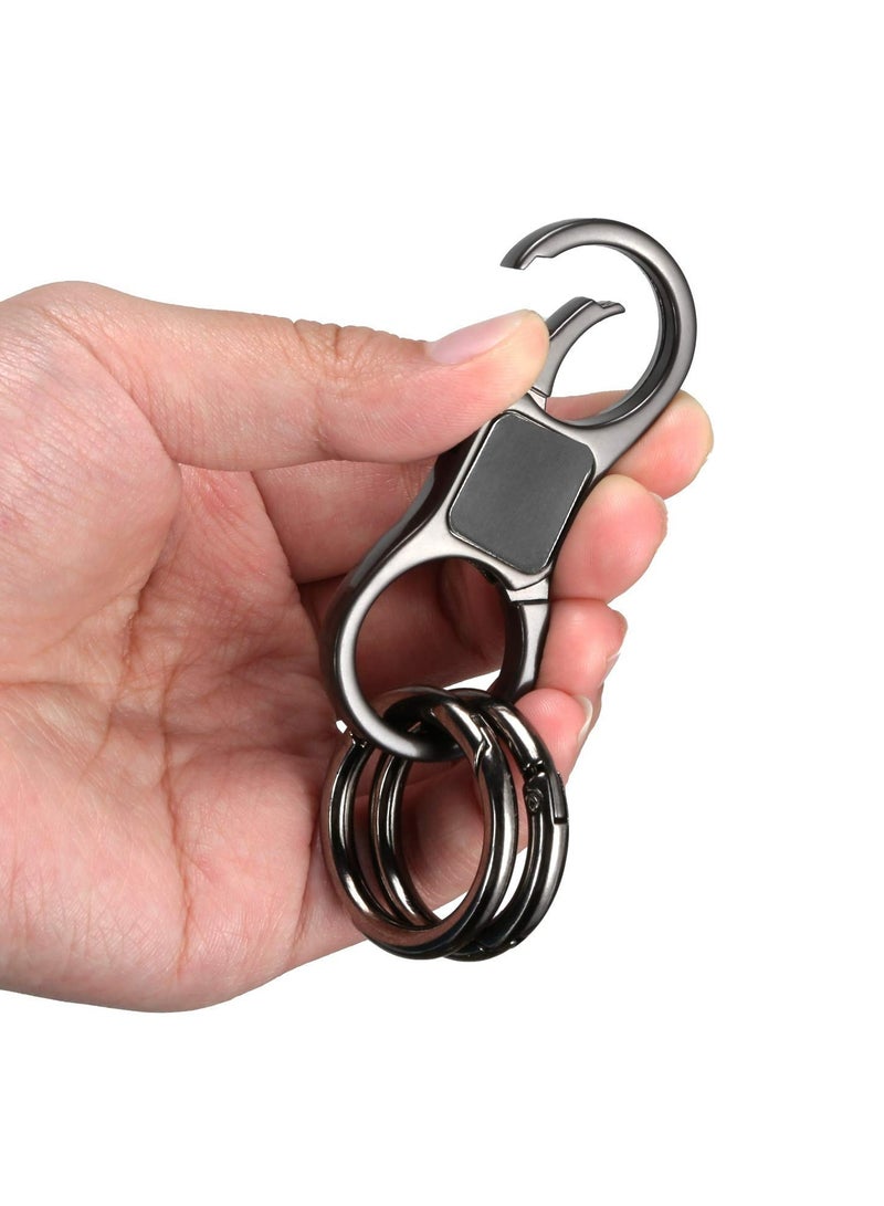 Key-Chain with Quick-Release Spring Clip Keyrings - Heavy Duty Car Keychain for Men or Women for Most Car Keys Embedded in PU Leather, 2.8 * 1.1 Inch Black - Image 5