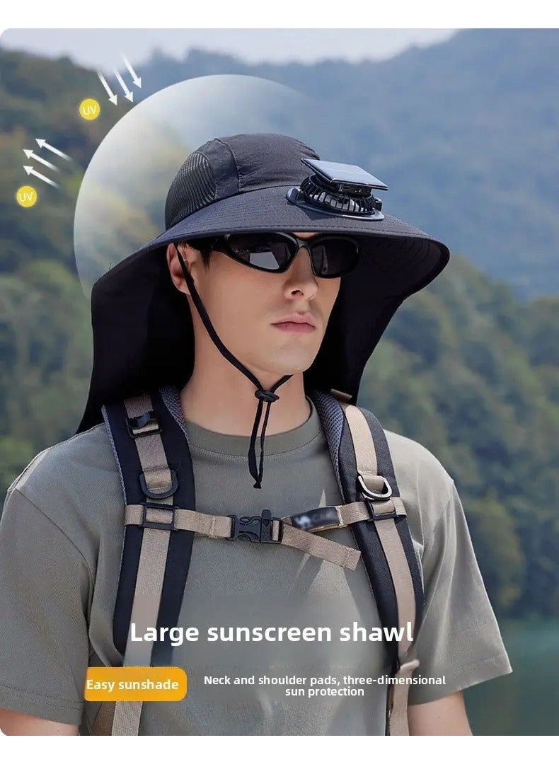 Generic Solar Fan Hat with Neck Flap, Wide Brim Sun Hat, UV Protective Hiking Fishing Hats for Women&Men - Image 2