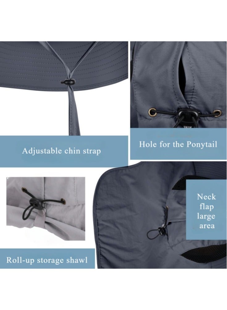 Generic Solar Fan Hat with Neck Flap, Wide Brim Sun Hat, UV Protective Hiking Fishing Hats for Women&Men - Image 3