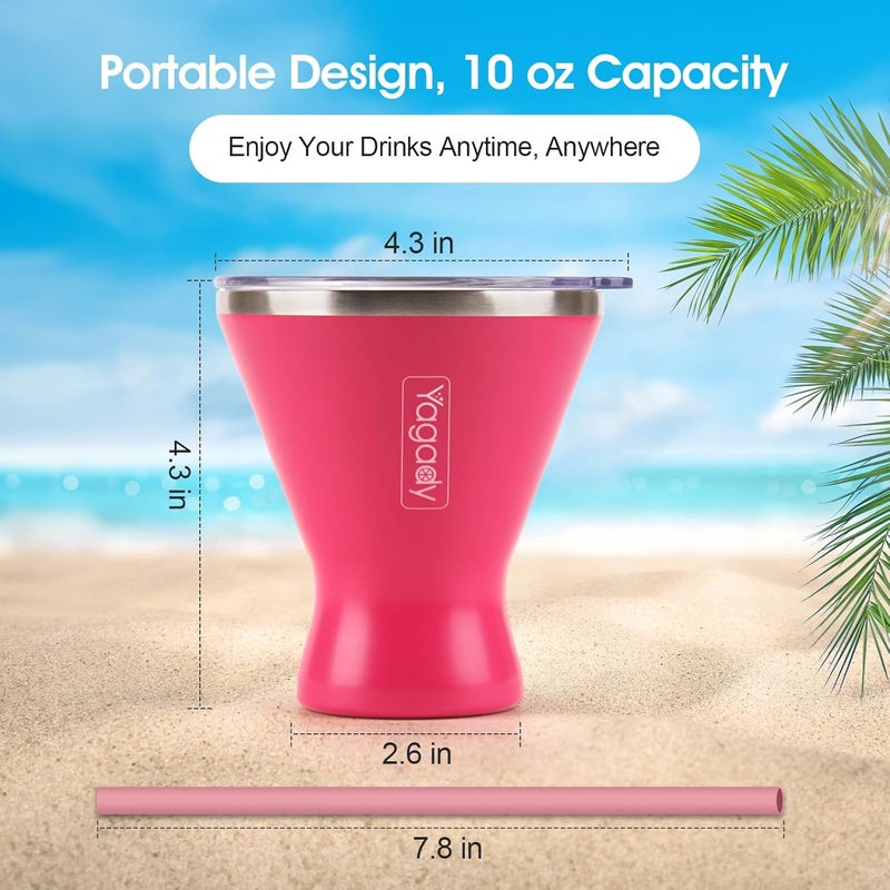 Yagady Stainless Steel Martini Tumbler with Lid & Cuttable Silicone Straw - 10oz Vacuum Sealed Insulated Martini Glass - Elegant Design Margarita Glass for Perfectly Chilled Drinks (Red) - Image 5