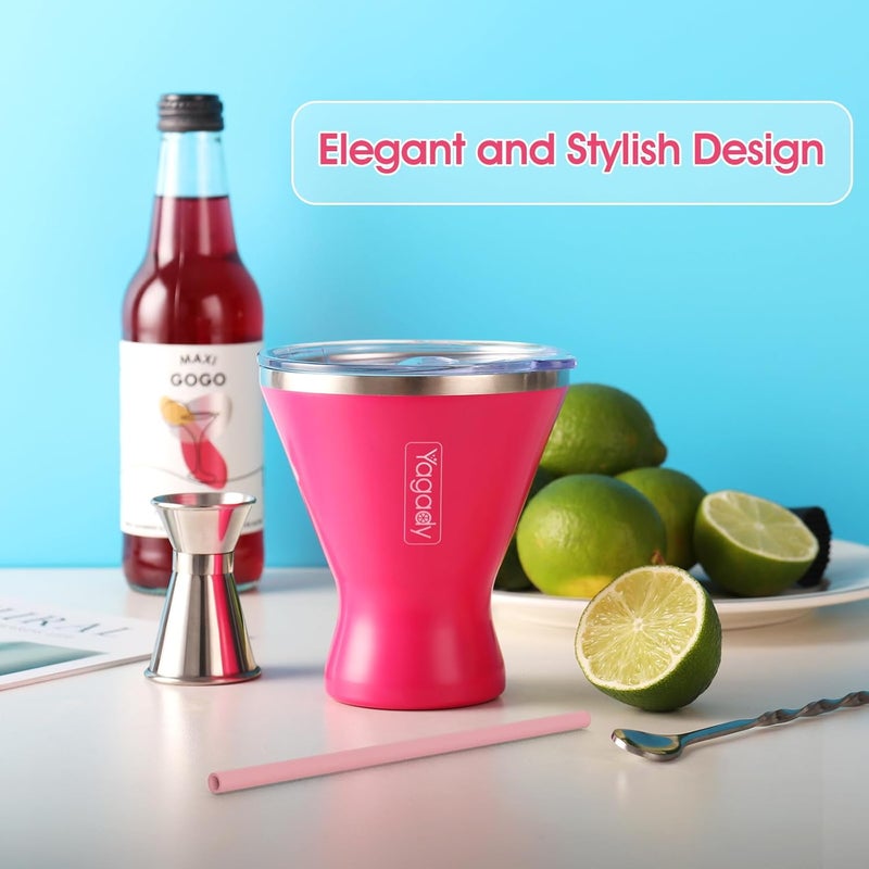 Yagady Stainless Steel Martini Tumbler with Lid & Cuttable Silicone Straw - 10oz Vacuum Sealed Insulated Martini Glass - Elegant Design Margarita Glass for Perfectly Chilled Drinks (Red) - Image 2