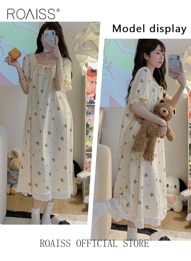 Sweet Cute Nightdress for Women Girls Little Bear Print Nightgown with Lace Trim Summer Thin Short Sleeved Loose Lounge Cotton Pajamas Midi Dress - pzsku/Z92994785FAF041B6B1FEZ/45/_/1702618665/d6835b22-8c85-428c-8059-1f1a65be3680