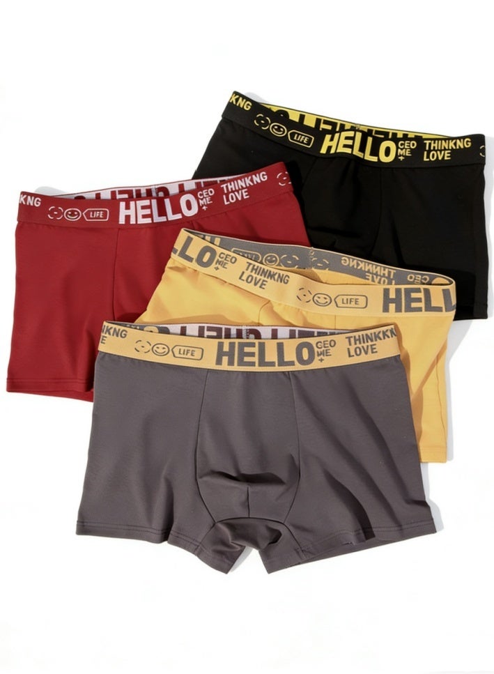 HELLO 4-piece cotton men's underwear, men's flat angle low waist underwear, breathable and soft flat angle underwear, plus size men's comfortable underwear, high elasticity casual shorts (2xl, 3xl, 4xl) - Image 1