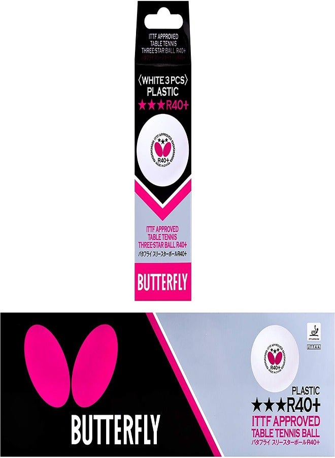 BUTTERFLY 3-Star R40 Table Tennis Balls – Set of 3 for Training & Casual Play - Image 1