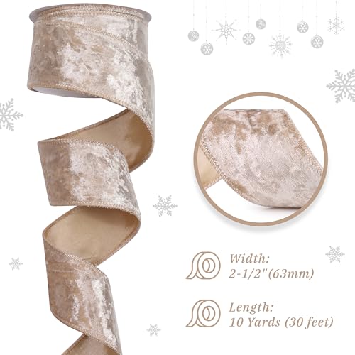 MAYREEL 25 Inch Champagne Gold Crushed Velvet Ribbon Wired for Christmas Decorations Gift Wrapping Wreaths Tree Toppers 10 Yards - Image 5
