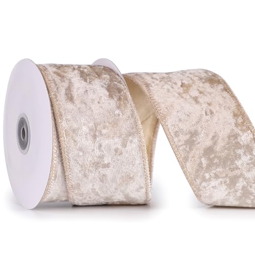 MAYREEL 25 Inch Champagne Gold Crushed Velvet Ribbon Wired for Christmas Decorations Gift Wrapping Wreaths Tree Toppers 10 Yards - Image 2