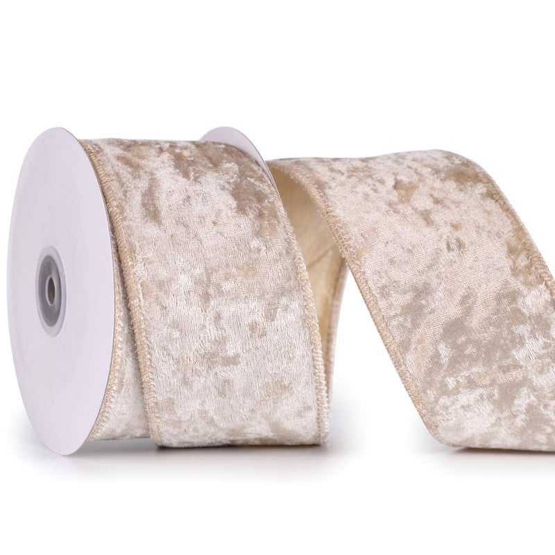 MAYREEL 25 Inch Champagne Gold Crushed Velvet Ribbon Wired for Christmas Decorations Gift Wrapping Wreaths Tree Toppers 10 Yards - Image 3