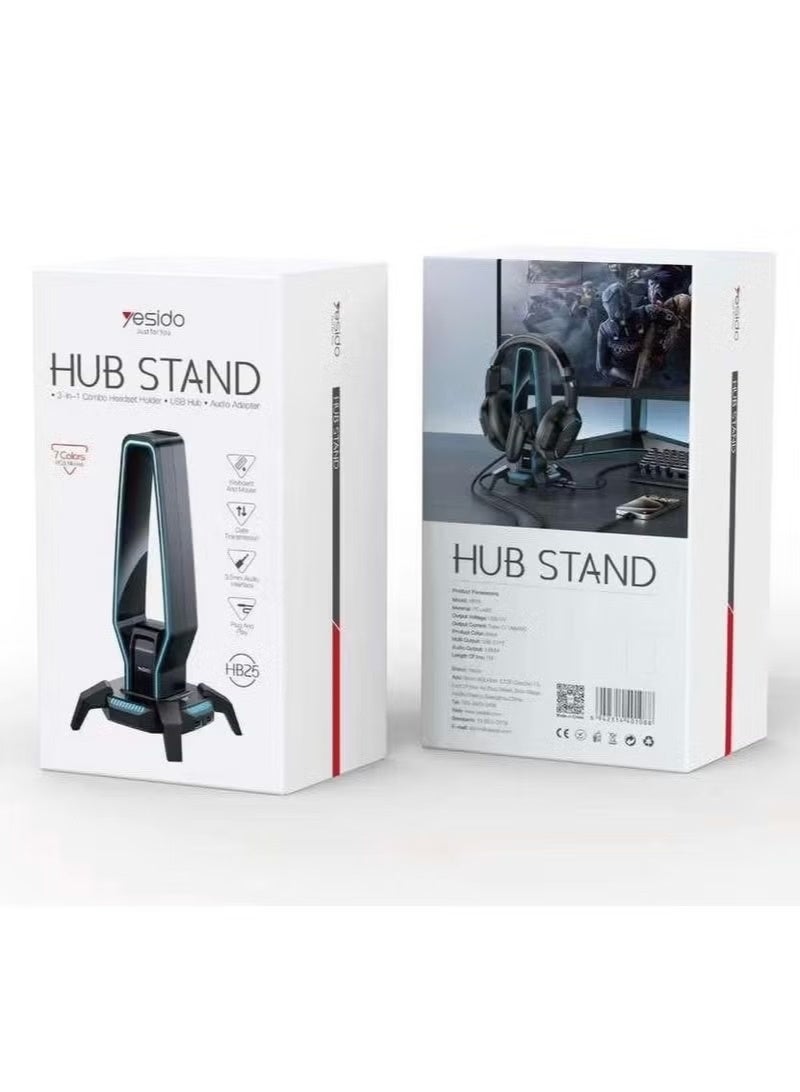 يسيدو حامل سماعة الرأس Yesido HB25 3 في 1 مع مصابيح RCB ومحول صوت USB Hub - Image 5