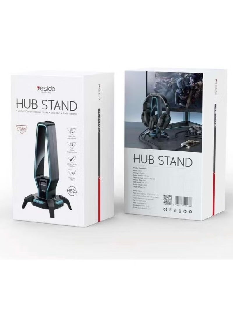 يسيدو حامل سماعة الرأس Yesido HB25 3 في 1 مع مصابيح RCB ومحول صوت USB Hub - Image 3