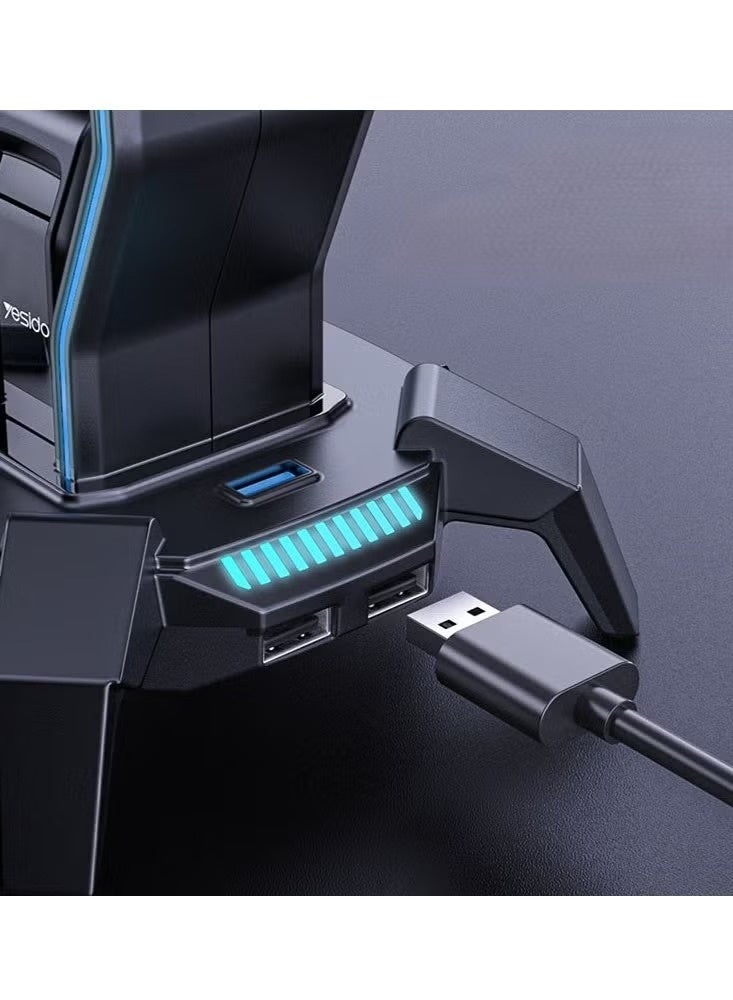 يسيدو حامل سماعة الرأس Yesido HB25 3 في 1 مع مصابيح RCB ومحول صوت USB Hub - Image 2