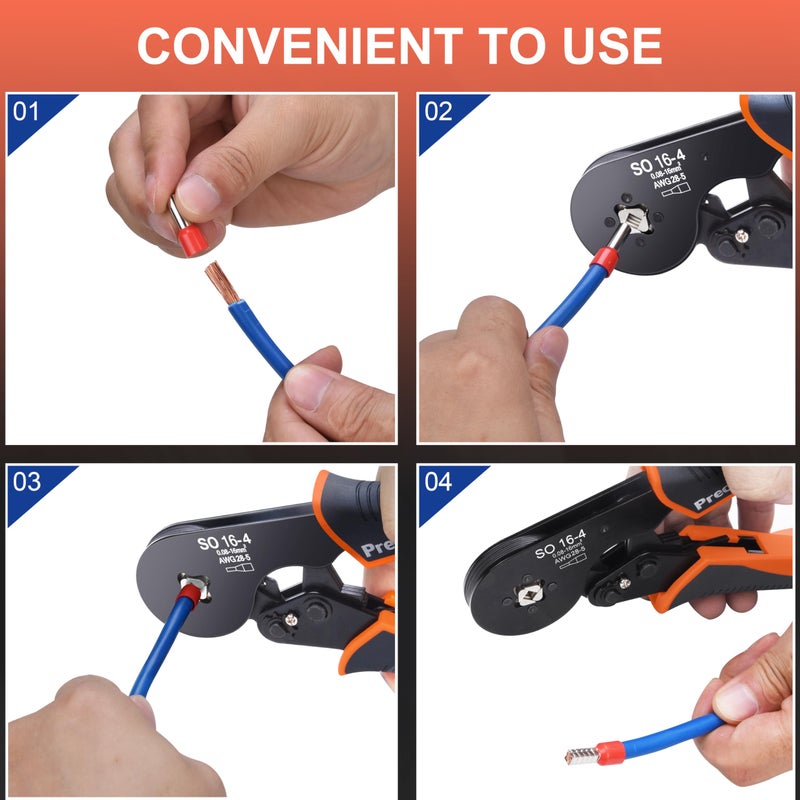Preciva Ferrule Crimping Tool Kit, Square Crimping Tools, Ratchet Jaw Wire Crimping Pliers for AWG 28-5 with 1200 PCS Terminal Connector Sleeves - Image 4
