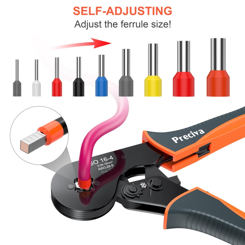 Preciva Ferrule Crimping Tool Kit, Square Crimping Tools, Ratchet Jaw Wire Crimping Pliers for AWG 28-5 with 1200 PCS Terminal Connector Sleeves - Image 3