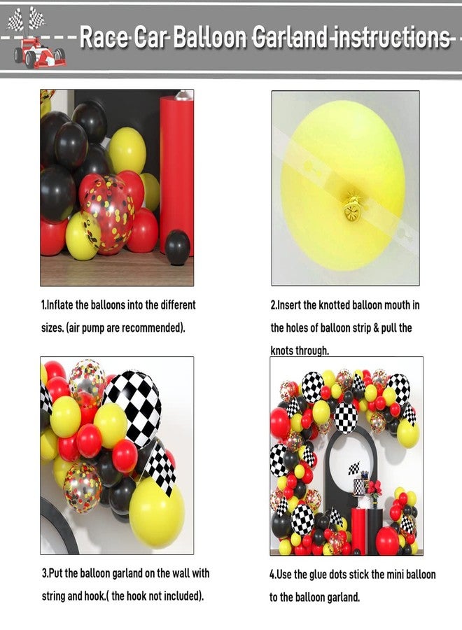 Haptda Race Car Balloon Garland Kit Red Black Yellow Latex Confetti Balloons Arch Black White Car Foil Balloons Flag for Baby Shower Cars Truck Party Decorations - Image 4