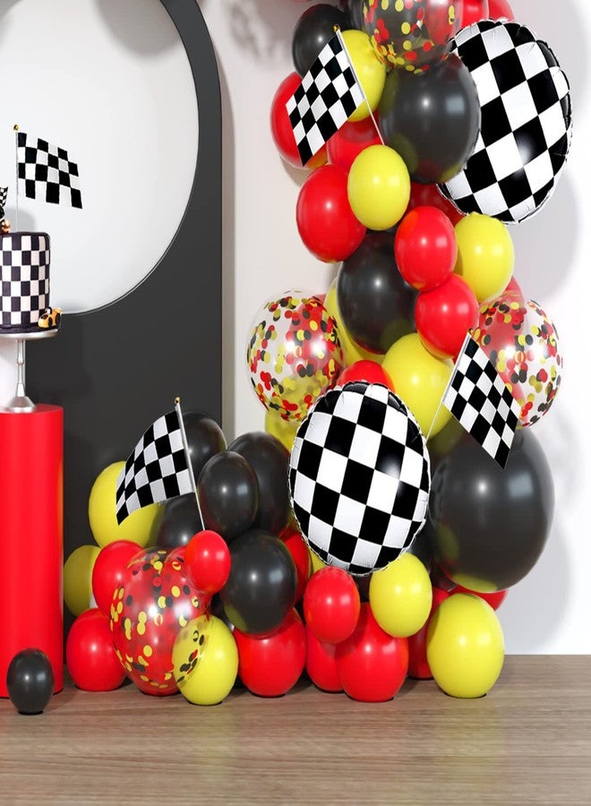 Haptda Race Car Balloon Garland Kit Red Black Yellow Latex Confetti Balloons Arch Black White Car Foil Balloons Flag for Baby Shower Cars Truck Party Decorations - Image 5