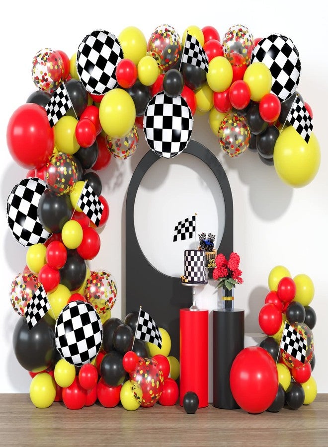 Haptda Race Car Balloon Garland Kit Red Black Yellow Latex Confetti Balloons Arch Black White Car Foil Balloons Flag for Baby Shower Cars Truck Party Decorations - Image 1